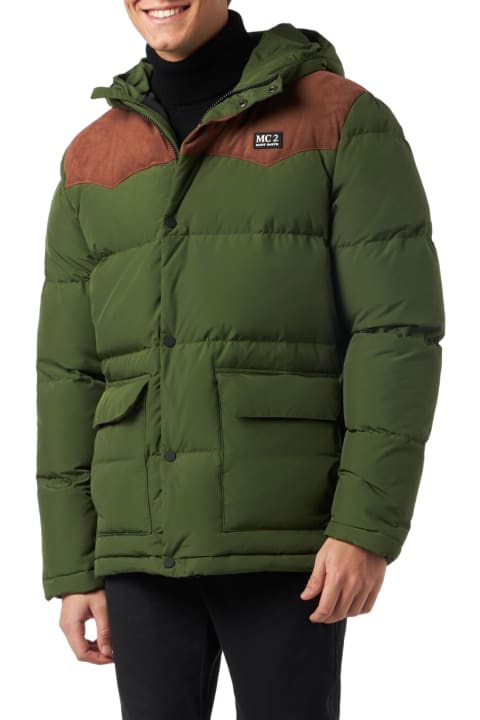 Homeware MC2 Saint Barth Man Military Green Hooded Down Jacket Baxter
