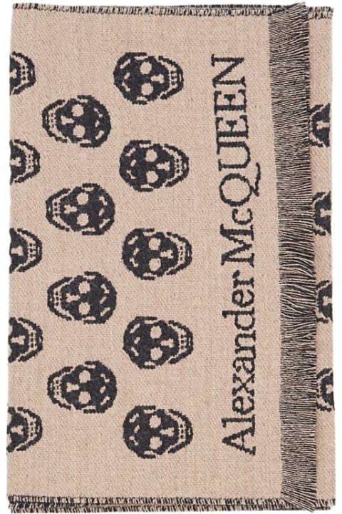 メンズ スカーフ Alexander McQueen Wool Skull Print Foulard