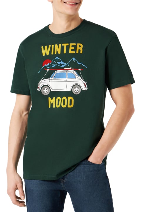 メンズ新着アイテム MC2 Saint Barth Man Forest Green T-shirt With Car Print | Fiat 500 Special Edition