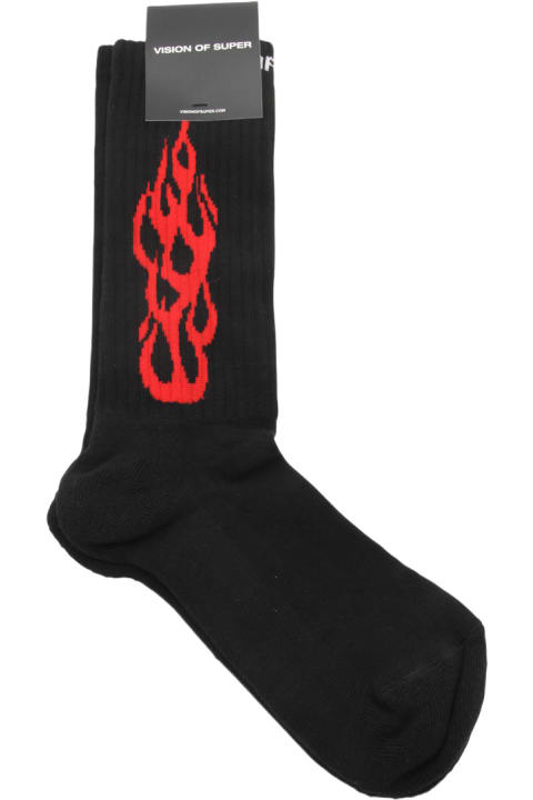 Underwear for Men Vision of Super Black And Red Cotton Outline Flames Socks