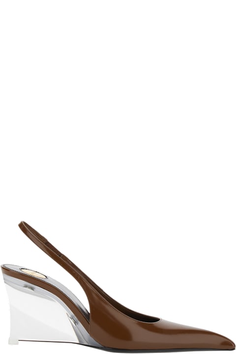 Shoes for Women Saint Laurent 'miller' Brown Slingback Pumps With High Wedge Heel In Patent Leather Woman