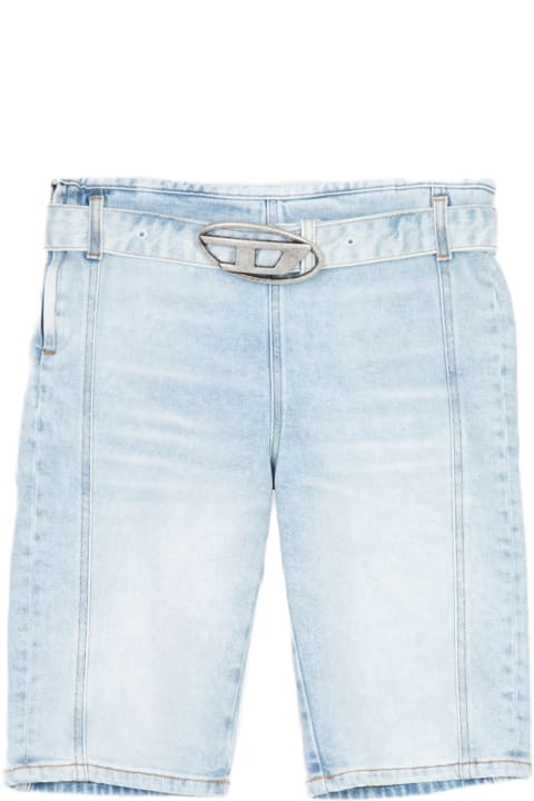 Diesel Pants & Shorts for Women Diesel De-ginny-s Light Blue Denim Short With Belt - De Ginny S