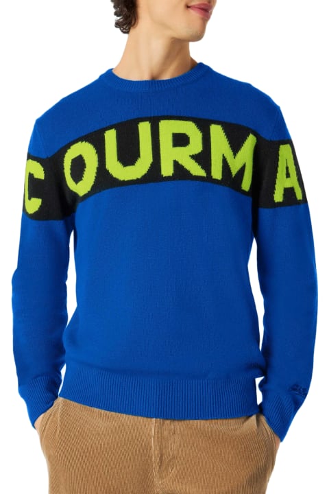 MC2 Saint Barth Clothing for Men MC2 Saint Barth Man Blue Sweater With Courma Lettering