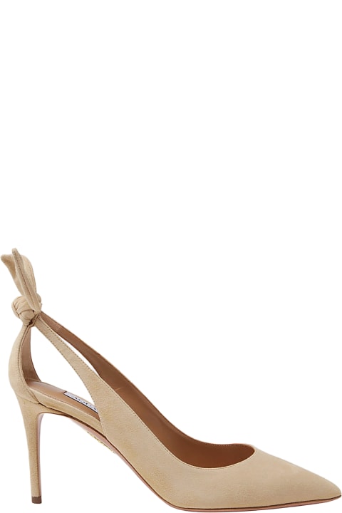 High-Heeled Shoes for Women Aquazzura Nude Suede Bow Tie Pumps