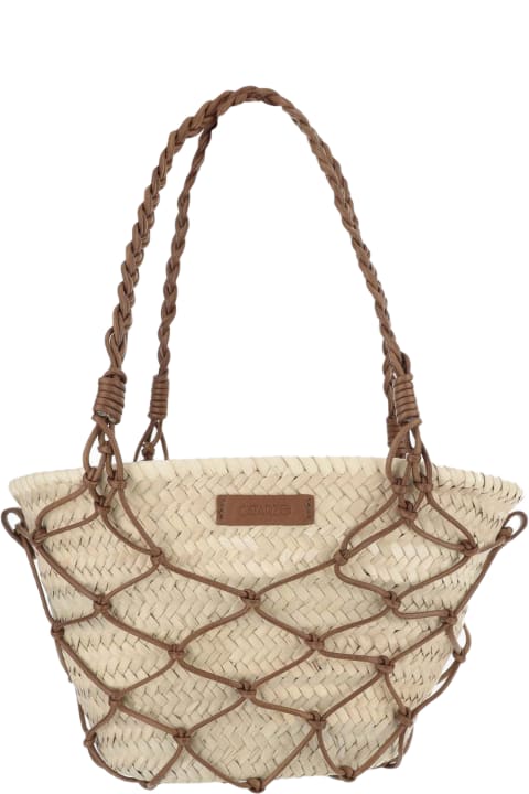 Filippo Catarzi Shoulder Bags for Women Filippo Catarzi Straw And Cotton Bag With Leather Details