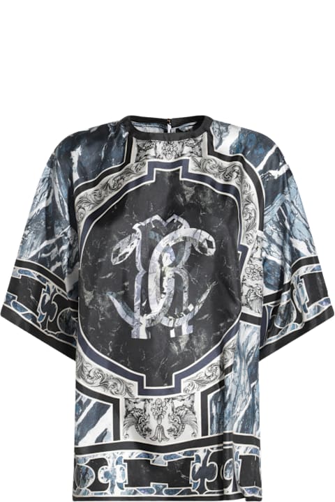 Roberto Cavalli Clothing for Women Roberto Cavalli Blue Silk T-shirt