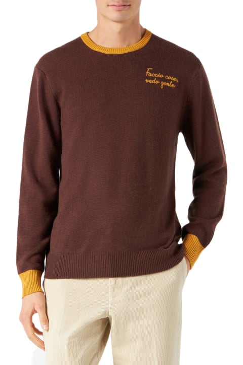 Fashion for Men MC2 Saint Barth Man Brown Sweater With Faccio Cose, Vedo Gente Embroidery