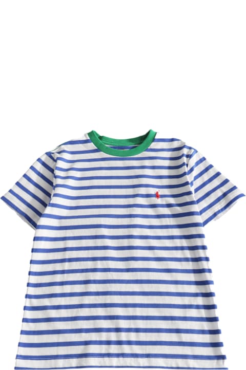 Polo Ralph Lauren T-Shirts & Polo Shirts for Girls Polo Ralph Lauren White And Blue Cotton T-shirt