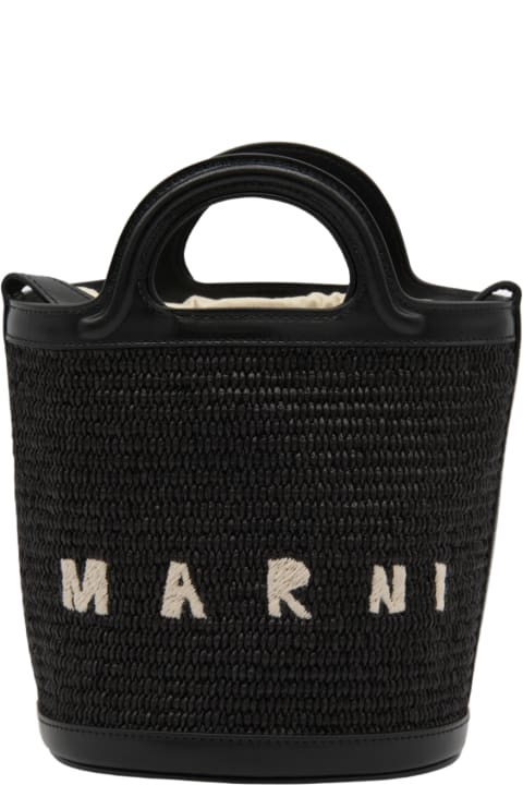 Marni Totes for Women Marni Black Raffia And Leather Tropicalia Mini Bucket Bag