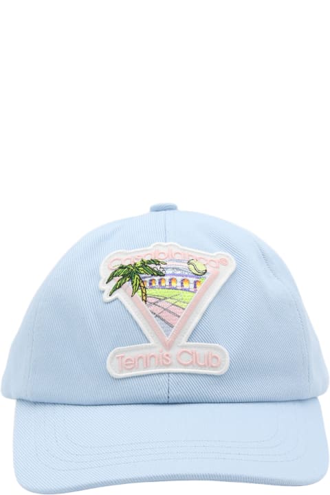 Hats for Men Casablanca Light Blue Multicolour Cotton Baseball Cap