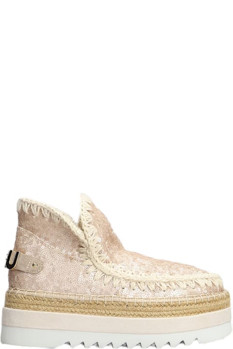 Mou Boots for Women Mou Eskimo Jute Eva Low Heels Ankle Boots In Rose-pink Synthetic Fibers