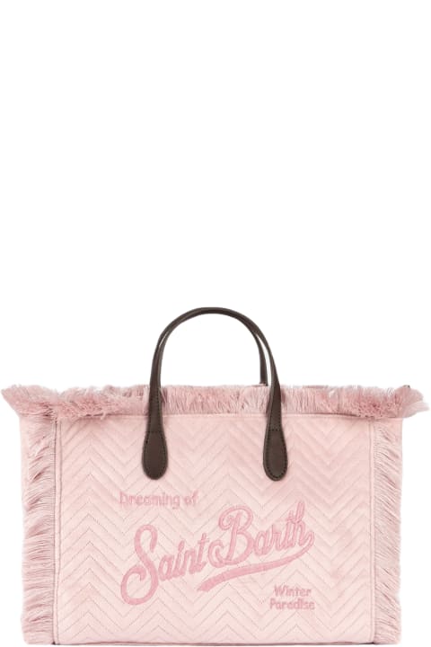 Homeware MC2 Saint Barth Velvet Quilt Pink Colette Handbag With Fringes