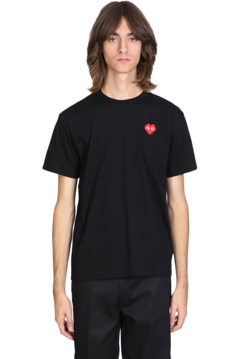 Comme des Garçons Shirt Boy Topwear for Women Comme des Garçons Shirt Boy Mens T-shirt Short Sleeve Knit Black T-shirt With Pixel Heart Patch.