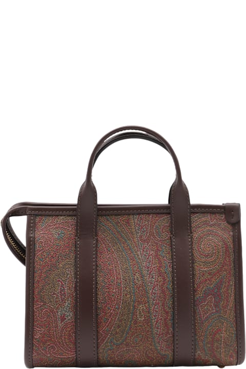 Etro Brown Cotton Mini Arnica Top Handle Bag