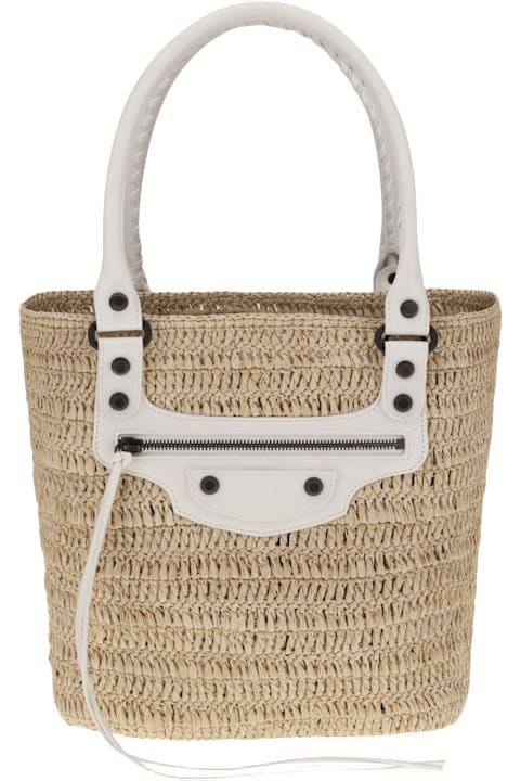 Balenciaga Women Balenciaga Le City Small Straw Shoulder Bag