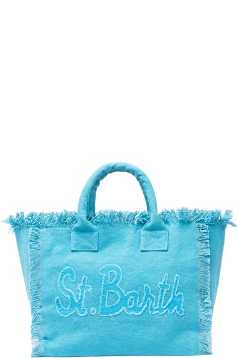 Homeware MC2 Saint Barth Light Blue Cotton Canvas Vanity Tote Bag With Logo Patch