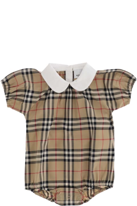Sale for Boys Burberry Stretch Cotton Bodysuit With Check Pattern