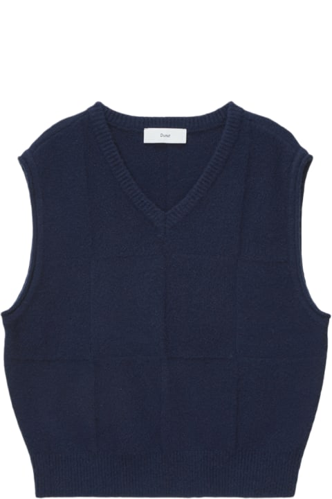 Unisex Divide V-neck Wool Vest Navy blue knitted vest - Unisex divide v-neck wool vest