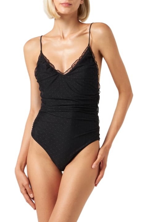 Homeware MC2 Saint Barth Black One Piece Swimsuit Francoise With Tulle