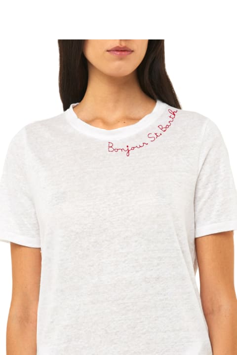 Fashion for Women MC2 Saint Barth Bonjour St. Barth Embroidered Linen T-shirt