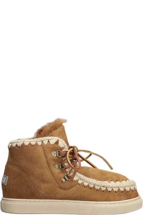Snaker Lace-up Low Heels Ankle Boots In Leather Color Suede