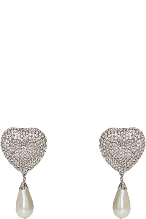Alessandra Rich Earrings for Women Alessandra Rich Heart Crystals And Pearl Earrings