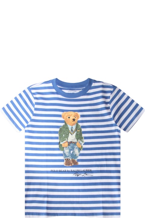 Topwear for Boys Ralph Lauren White And Blue Cotton T-shirt