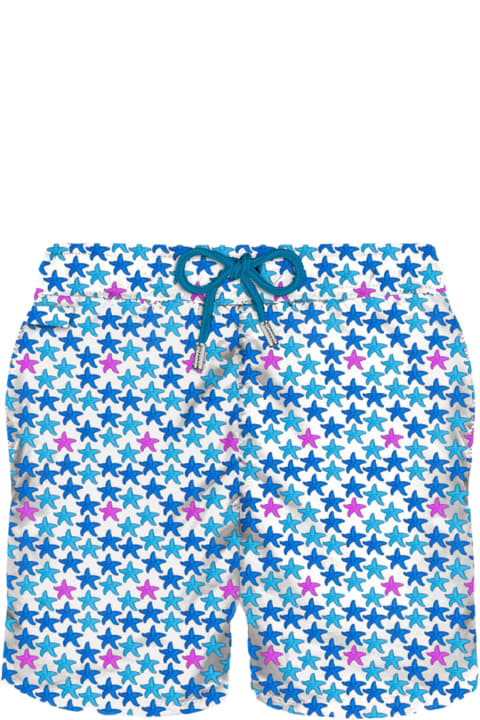 メンズ新着アイテム MC2 Saint Barth Man Light Fabric Swim Shorts With Starfish Print