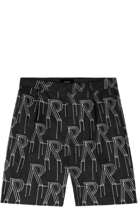 Pants for Men REPRESENT Embrodiered Initial Tailored Short Black Cotton Pleated Short With Monogram Embroidery - Embroidered Initial Tailored Short