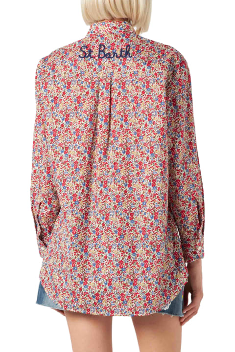 Homeware MC2 Saint Barth Woman Brigitte Cotton Shirt With Flower Print | Made With Liberty Fabric
