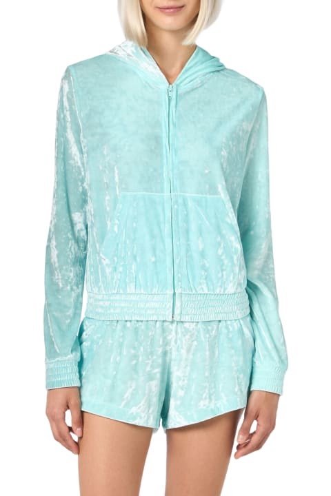 MC2 Saint Barth Fleeces & Tracksuits for Women MC2 Saint Barth Woman Water Green Chenille Zipped Hoodie Jasmine