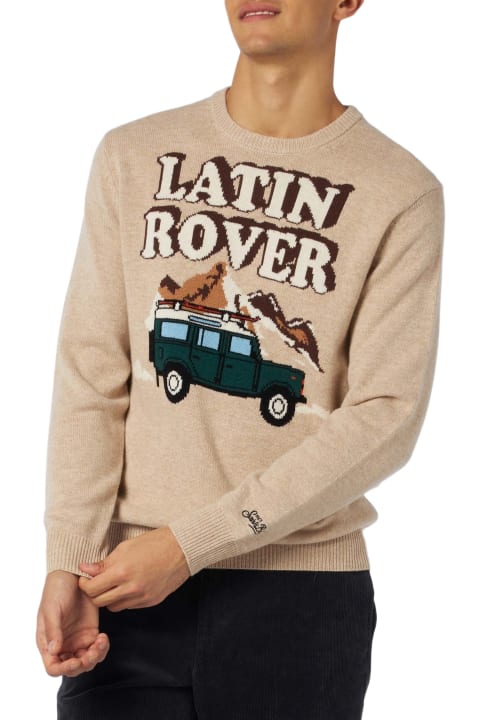 Homeware MC2 Saint Barth Man Crewneck Sweater With Latin Rover Jacquard Print