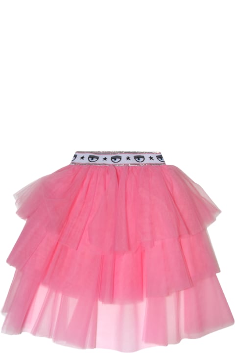 Chiara Ferragni Bottoms for Girls Chiara Ferragni Sachet Pink Tulle Eye Star Skirt