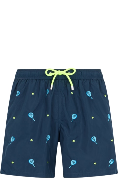 Homeware MC2 Saint Barth Mid-length Striped Gustavia Swim-shorts With Padel Embroidery