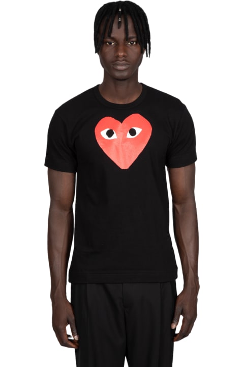 メンズ新着アイテム Comme des Garçons Play Men S T-shirt Knit Black cotton t-shirt with big heart print