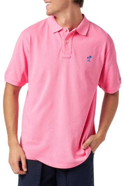 Homeware MC2 Saint Barth Man Pink Piquet Polo With St. Barth Logo And Vintage Effect