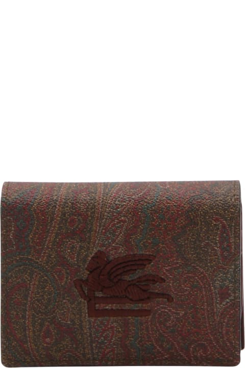 Etro for Women Etro Dark Red Leather And Multicolour Canvas Cardholder