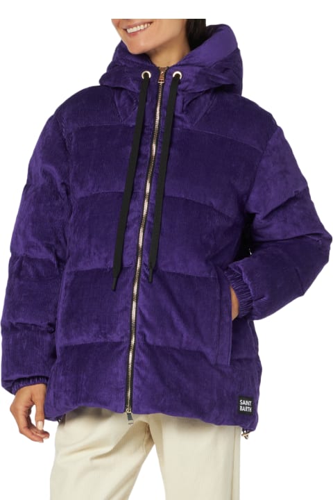 MC2 Saint Barth for Kids MC2 Saint Barth Woman Purple Corduroy Down Padded Jacket With Hoodie