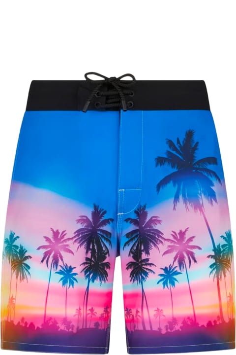 Swimwear for Men MC2 Saint Barth Man Comfort And Stretch Surf Shorts With Palm Print