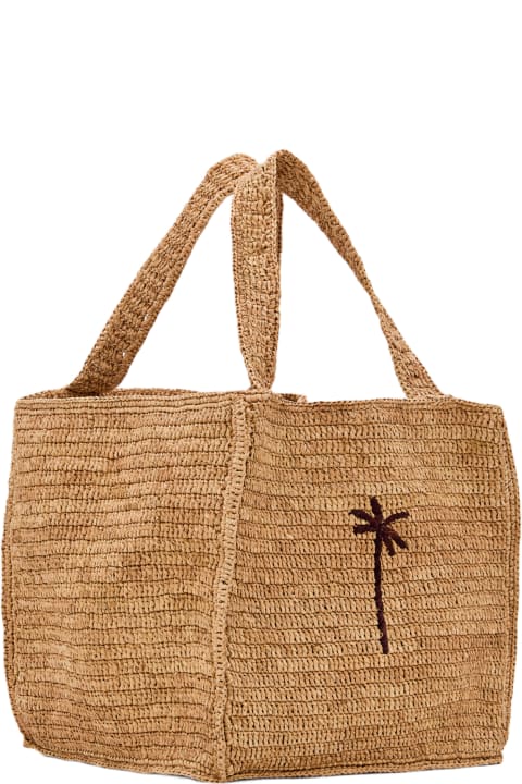 Manebi Shoulder Bags for Women Manebi Squared Raffia Tote Bag W/palm Detail