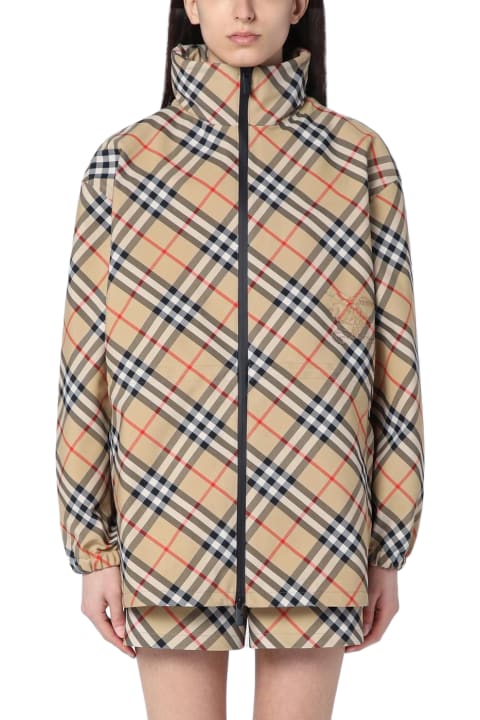 Fashion for Women Burberry Sand-coloured Drawstring Jacket With Check Pattern