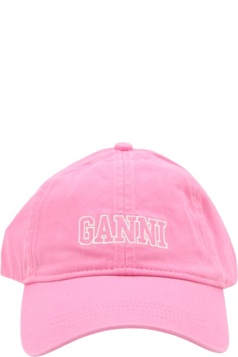 Ganni Hats for Women Ganni Shoking Pink Canvas Logo Baseball Cap