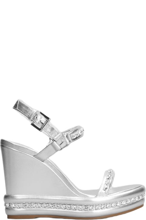 Sandals for Women Christian Louboutin Pyrastrass 110 Wedges In Silver Leather