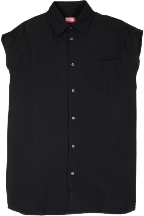 Diesel for Men Diesel S-simens Black linen blend sleeveless shirt - S-Simens