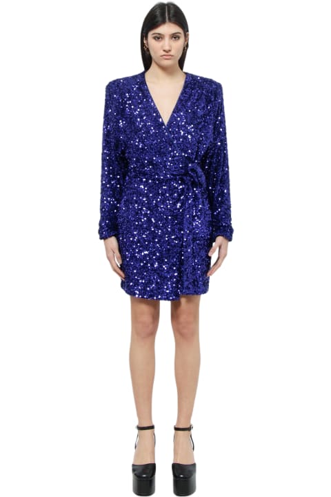 ウィメンズ新着アイテム Rotate by Birger Christensen Mini Blue Wrap Dress With All-over Sequins In Stretch Polyester Woman Rotate
