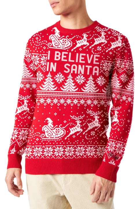 Homeware MC2 Saint Barth Man Sweater With I Believe In Santa Lettering
