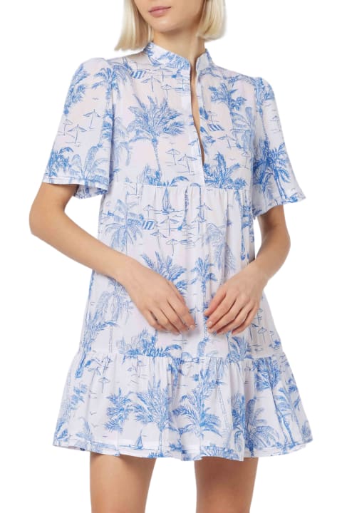 Homeware MC2 Saint Barth Woman Cotton Voile Short Dress Siara With Toile De Jouy Print