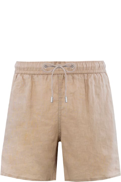 أدوات منزلية MC2 Saint Barth Man Mid-length Beige Linen Swim-shorts Gustavia