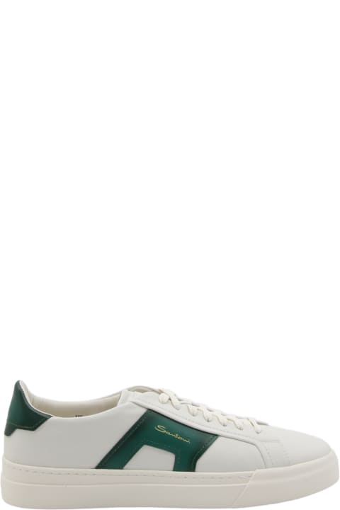 Santoni for Men Santoni White And Green Leather Sneakers