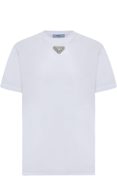 Prada Topwear for Women Prada Rhinestones Plaque Cotton T-shirt